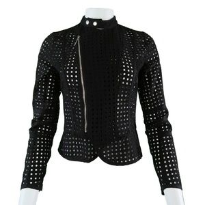 Bar III Women's Moto Jacket Black Small Eyelet Zip